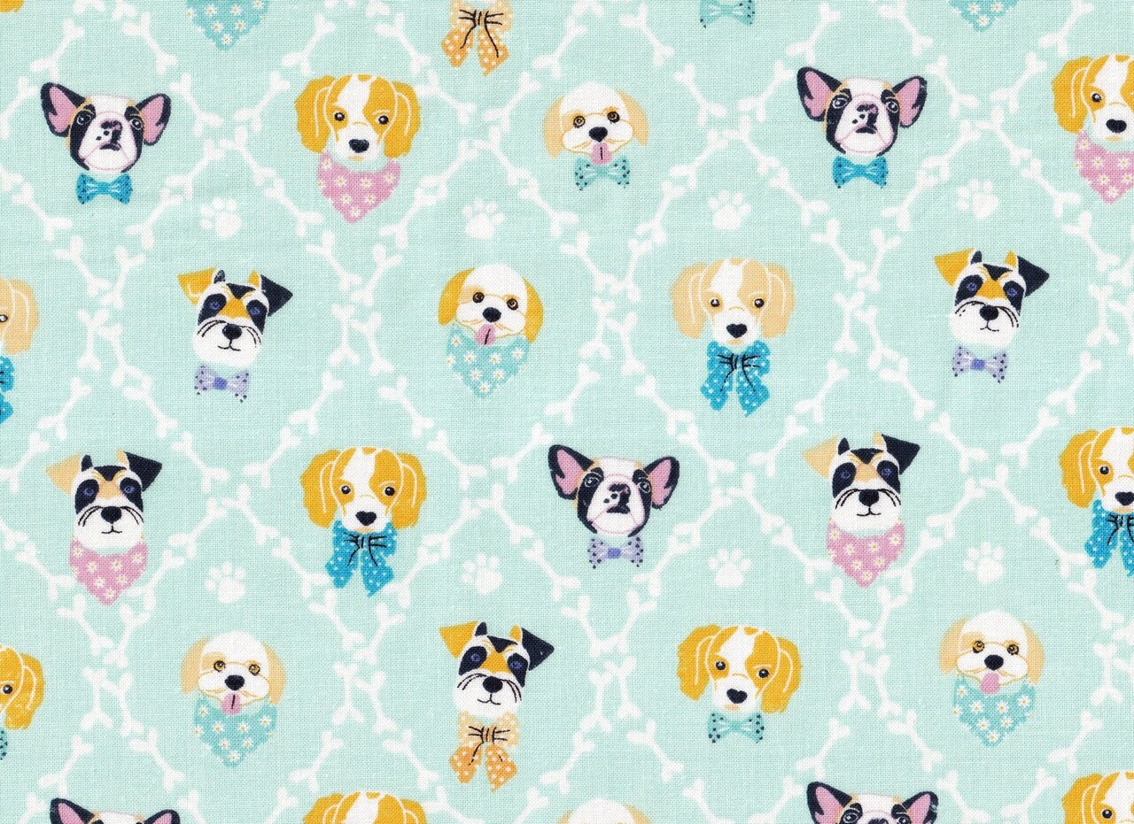 Dogs and Bones Diamond Pattern on Sage Green 100% Cotton Price per Yard Novelty